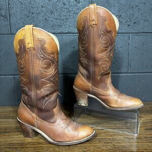 Vintage Acme Women’s 8.5 Narrow Brown Leather Western Cowboy Boots Made In USA